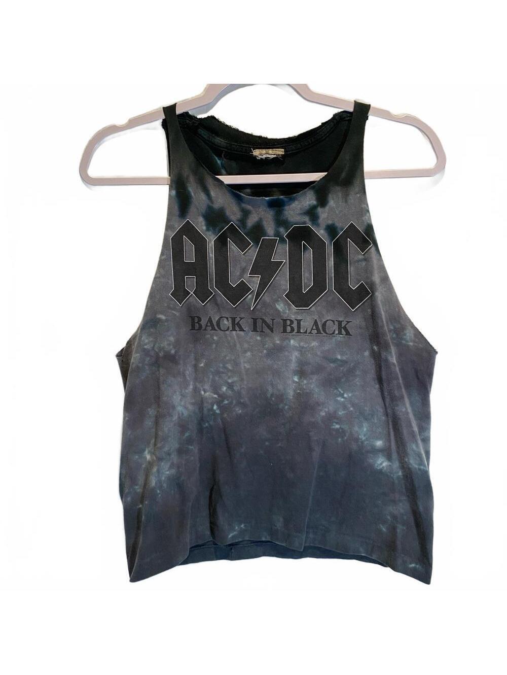 AC/DC Women's Black Tank Top Cut Up Medium Concert Crop Tie Dye